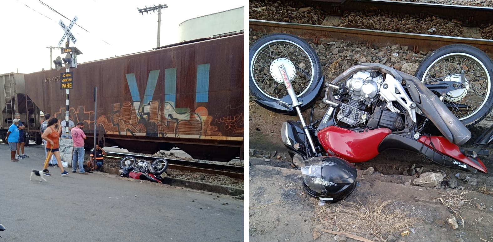 Motociclista se envolve em acidente em travessia de linha férrea na Rua Silva Jardim, no Centro