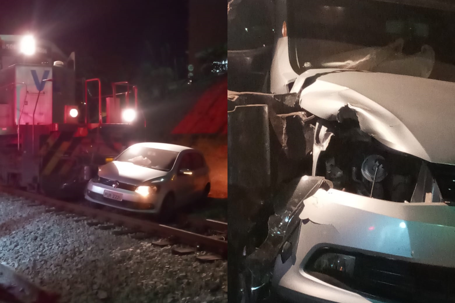 Carro é arrastado por trem na travessia da Av. São João