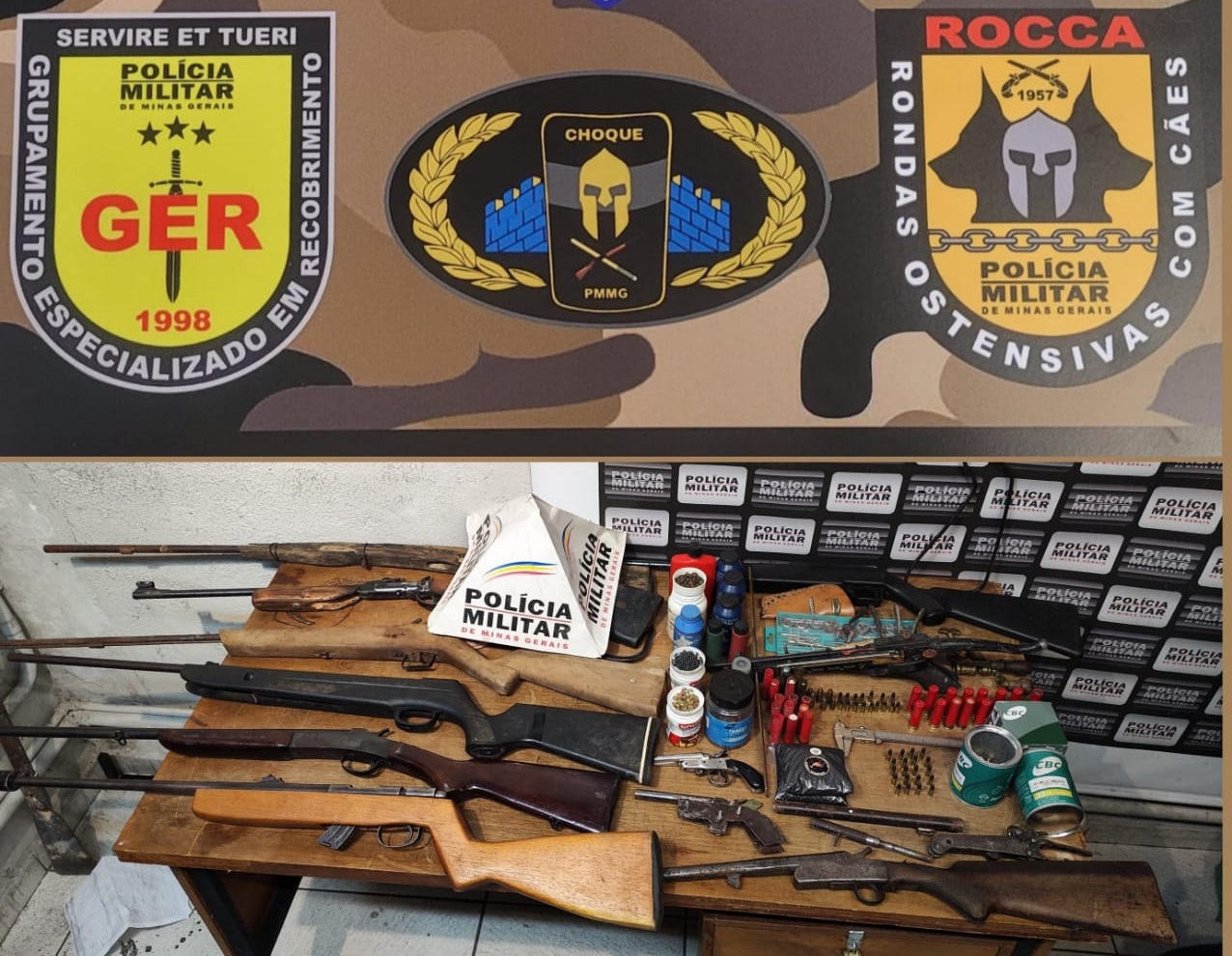 10 armas de fogo, uma arma de caça e 241 munições são apreendidas pela PM com suspeito em Divinópolis